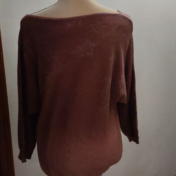 New Scandal‎ Women's Size M Top Boho Ombre Dusty Rose Pink Metallic Star Print - Picture 4 of 6